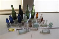 Box of Glass Bottles & Ink Wells