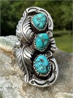 3 Turquoise Stone Sterling Silver Ring Size 9