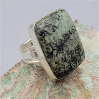 GREEN MOSSY ROUGH  TURQUOISE RING SZ 7