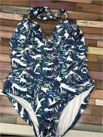 Women’s one piece swimsuit with palm leaves
