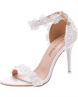 New Crystal Queen Women White lace Ankle Strap