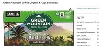 Green Mountain Coffee Organic K-Cup, Su 24-pods