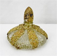 Vintage Small Ribbed Glass w Gold Scent Bottle 2"