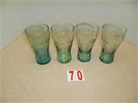 Set of 4 green tinted coca cola glasses