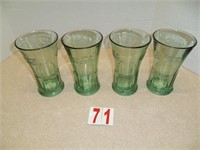 Set of 4 green tinted coca cola glasses