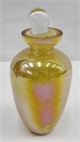 Vintage Yellow Iridescent Glass Scent Bottle 4.5"