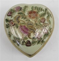 Vintage Satsuma Porcelain Heart Trinket Box 5"