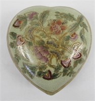 Vintage Satsuma Porcelain Heart Trinket Box 5"