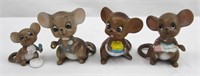 4pc Vintage Josef Mice Ceramic Figurines 2.5"