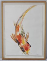 Framed 'Koi Fish' Watercolor on Canvas - Signed