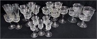 24 Vintage Etched Crystal Glasses Various Sizes