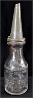 Vintage Glass Huffman Oil Bottle w Spout 14"
