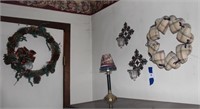 WREATHS, SMALL LAMP & WALL SCONCES