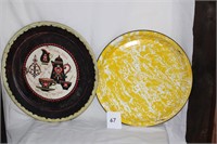 1 YELLOW GRANITE SERVING TRAY &1SERVING TRAY