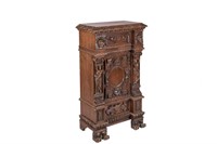 FRENCH CARVED OAK DISPLAY CABINET