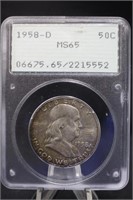 1958-D MS65 Franklin Silver Half Dollar