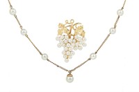 9K GOLD PEARL BROOCH AND 8K GOLD NECKLACE, 13.2g