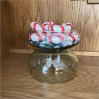 Pair of Glass Bowls w/ Peppermint Style Candles