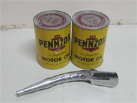 Two Vtg Cans Pennzoil Oil W/ Spout See Info