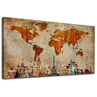 Brand New   Vintage World Map Canvas Wall Art Larg