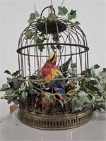 Decorative vintage birdcage w/ wooden parrot