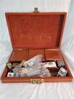 Vintage leather men's jewelry box with assorted