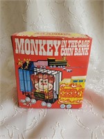 Vintage MONKEY IN THE CAGE COIN BANK, no key.