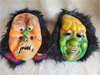 2 Vintage Monster Masks with fake hair. Soft