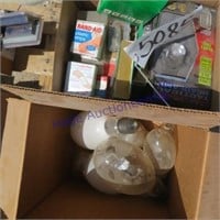 2 boxes, head lamp, small nails, light bulbs