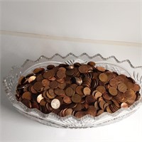 oval dish full of pennies