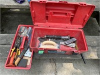 Plastic tool box with contents- drywall tools etc