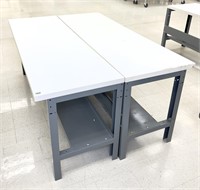Two work station tables with steel base legs,