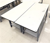 2 work station tables with steel bases,