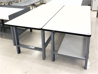 2 work station tables with steel bases,