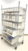 6 tier wire deck stem caster cart with assorted