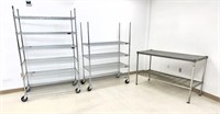 Grouping to include Uline wire shelf 4 tier cart
