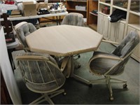 Dining Room Table w/ Four Rolling Chairs