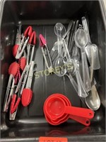 Bus Bin w/ Tongs, Plastic Serving utensils,