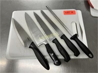 2 Cutting Boards w/ 4 Knives & Knife Sharpener