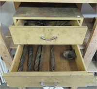 2 Drawer cabinet with vintage hand drill and