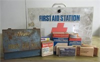 Vintage first aid kits and supplies.
