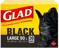 Glad Black Garbage Bags, Large 90L, 30pc
