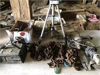Tripod, Battery Charger, Grinder, Chain, Drill