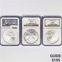 2004 Set (3) American Silver Eagles NGC MS69