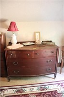 Mahogany Dresser, Lamp & Contents