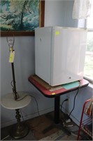 Refrigerator, Lamp & Table
