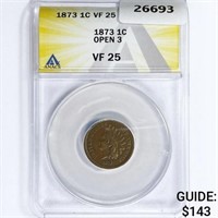 1873 Indian Head Cent ANACS VF25