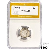 1917-S Mercury Silver Dime PGA AU55