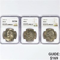1974 Set (3) Eisenhower Silver Dollars NGC MS65