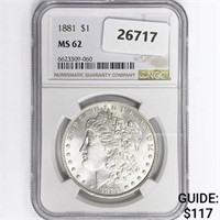 1881 Morgan Silver Dollar NGC MS62
